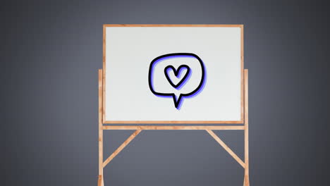 animación de un icono una burbuja de habla con un corazón parpadeando en la pizarra sobre un fondo gris