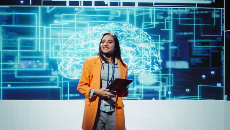 presenter promoting artificial intelligence business solutions