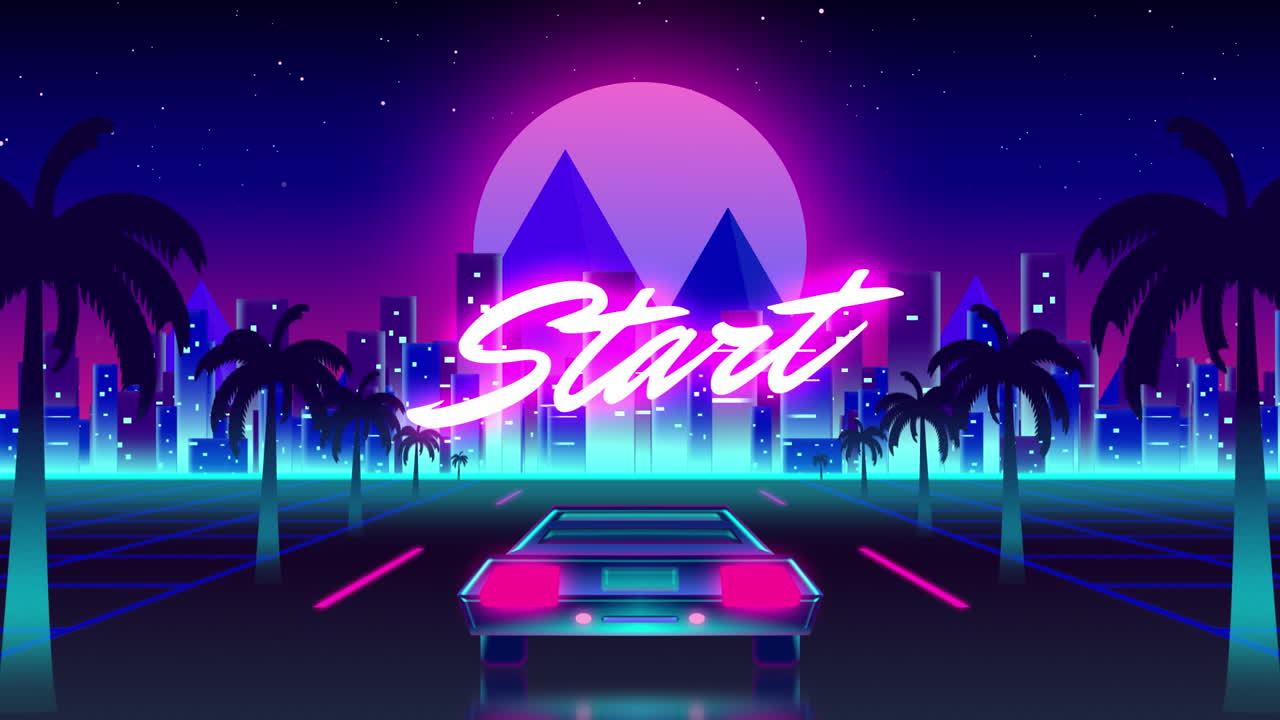 Animation vintage video game screen with word start written