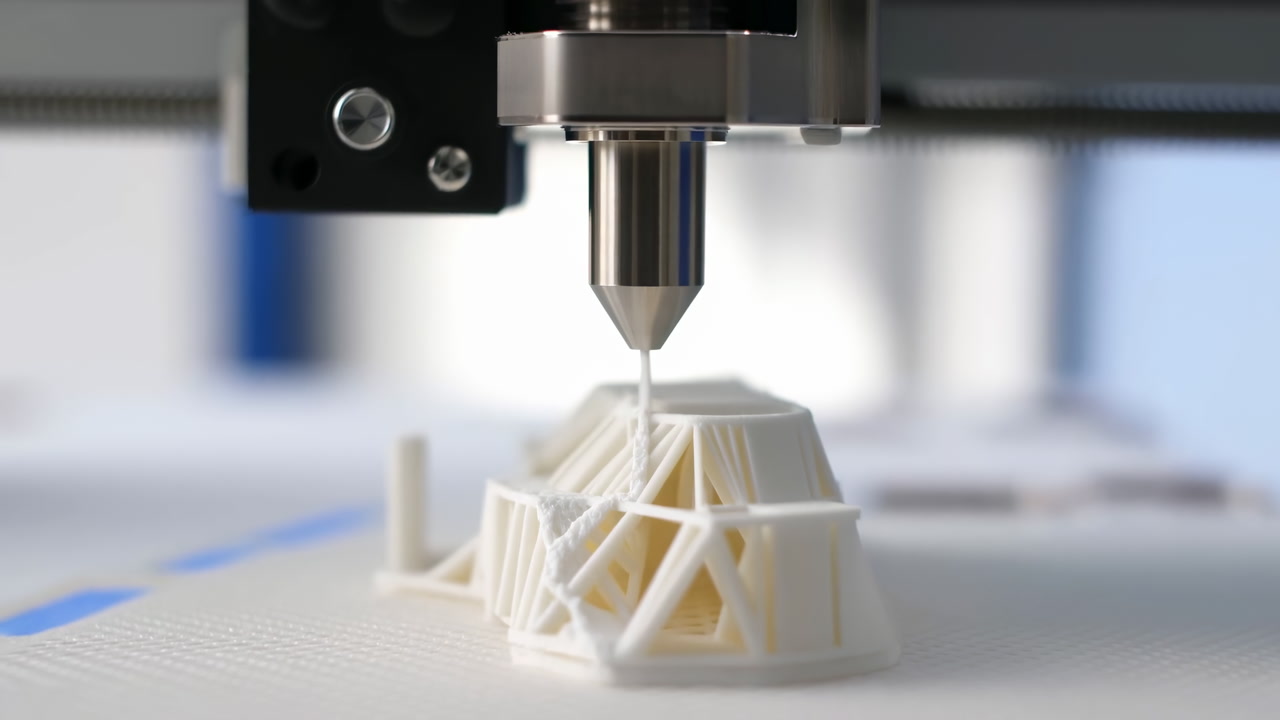 Close-up of a 3D Printer Nozzle Building a White Prototype