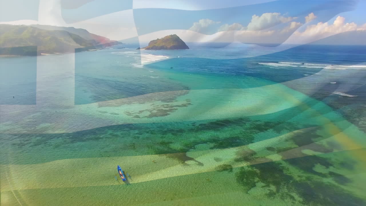 그리스  ⁇ 발이 바다의 공중 사진에 비해 흔들리는 디지털 구성