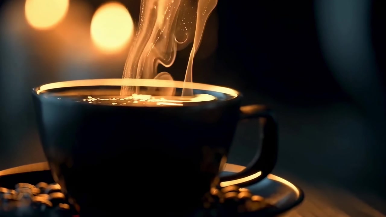 Xícara Fumegante de Café Quente em um Fundo Escuro