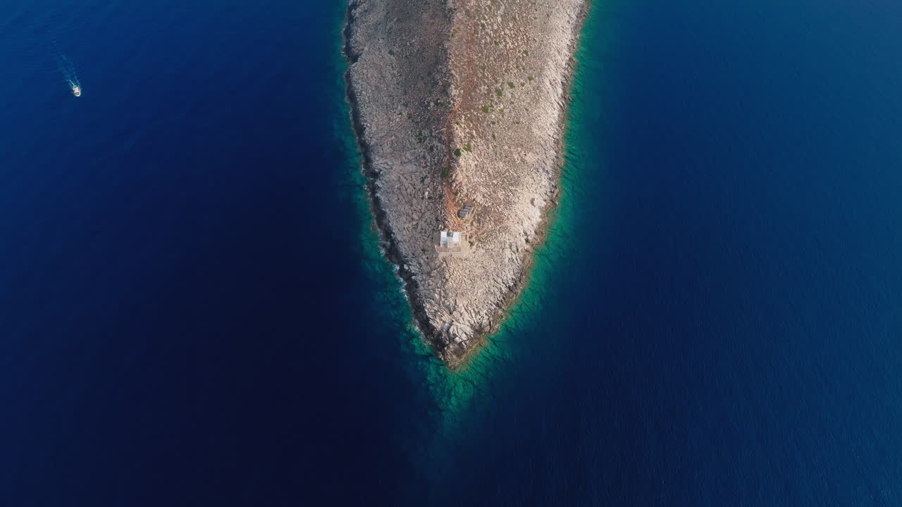 Panoramic drone shot of cape Tainaron lighthouse in Mani, Greece, Cape Tenaro (Cape Matapan)