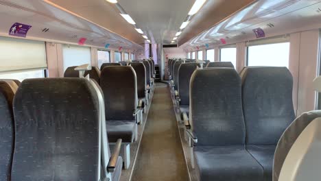 empty moving modern first class sncb passenger train wagon in belgium