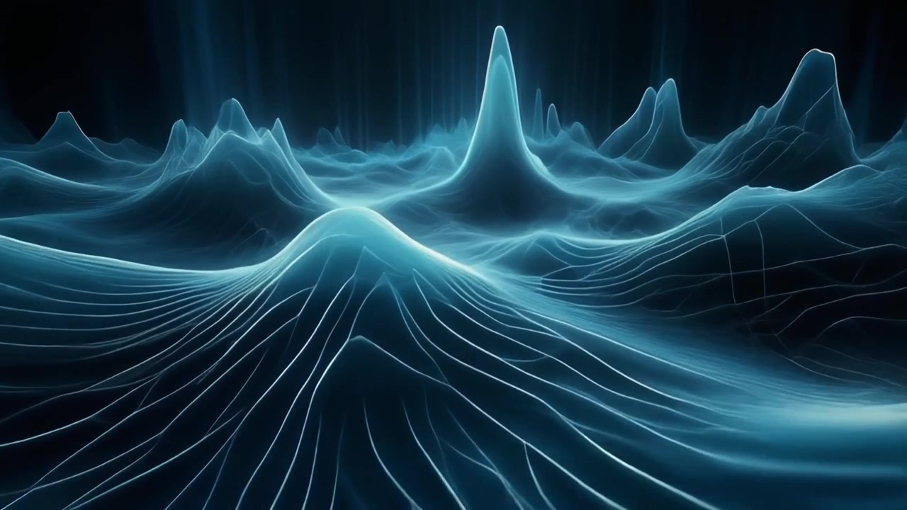 Abstract Digital Landscape with Glowing Blue Waveform Motion