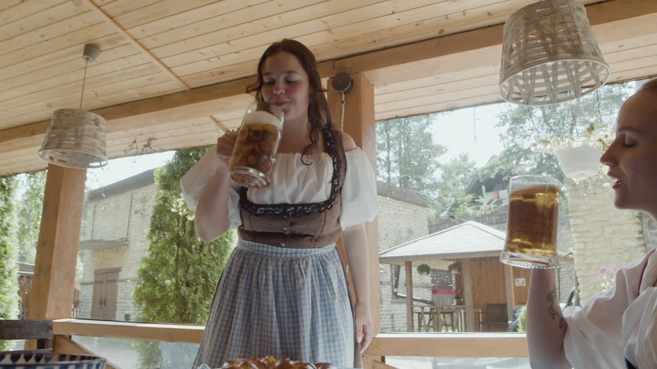 Oktoberfest celebration with beer and traditional clothing