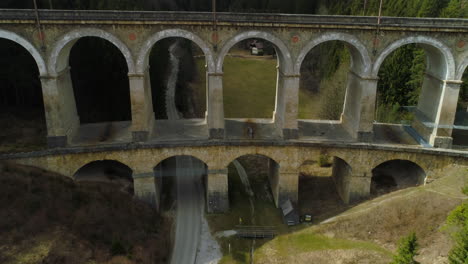 aerial view of famous kalte rinne viaduct on historical semmering mountain railway , lower austria