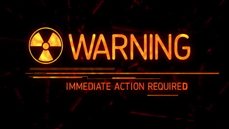 animation of warning text with biohazard symbol on black background