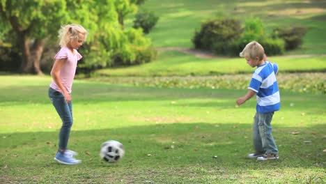 dos niños pequeños jugando juntos con una pelota