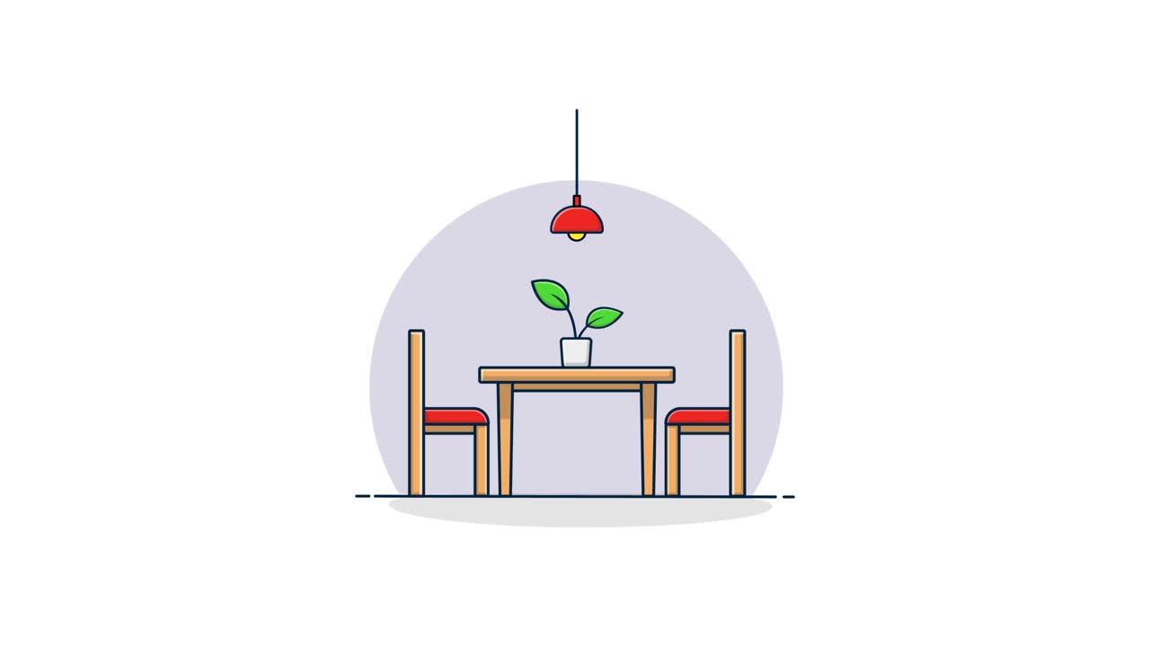 Animated Dining Table with Chairs and Plant Illustration
