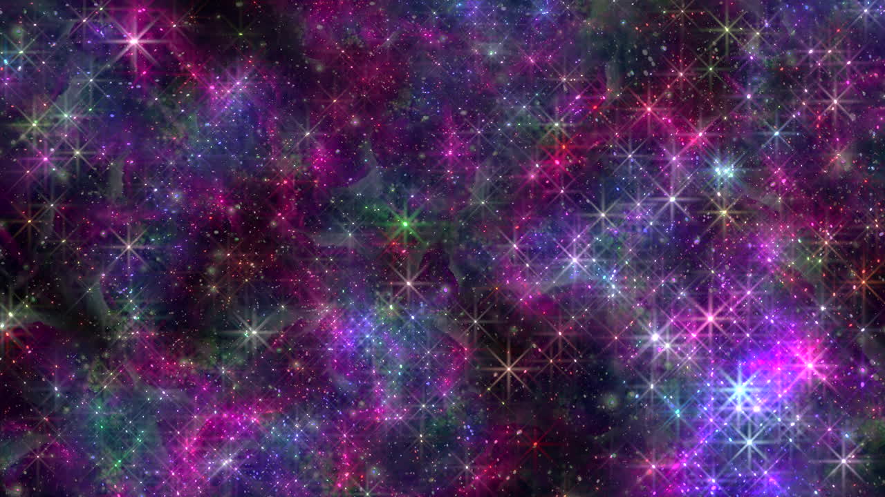 Estrelas coloridas estilosas voando com brilhos em galáxia escura