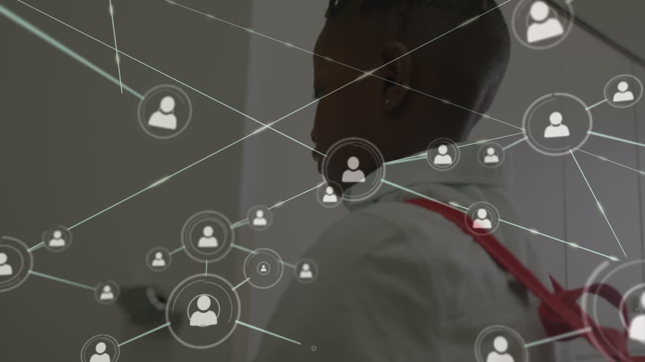 animación de la red de conexiones y procesamiento de datos sobre escolar afroamericana