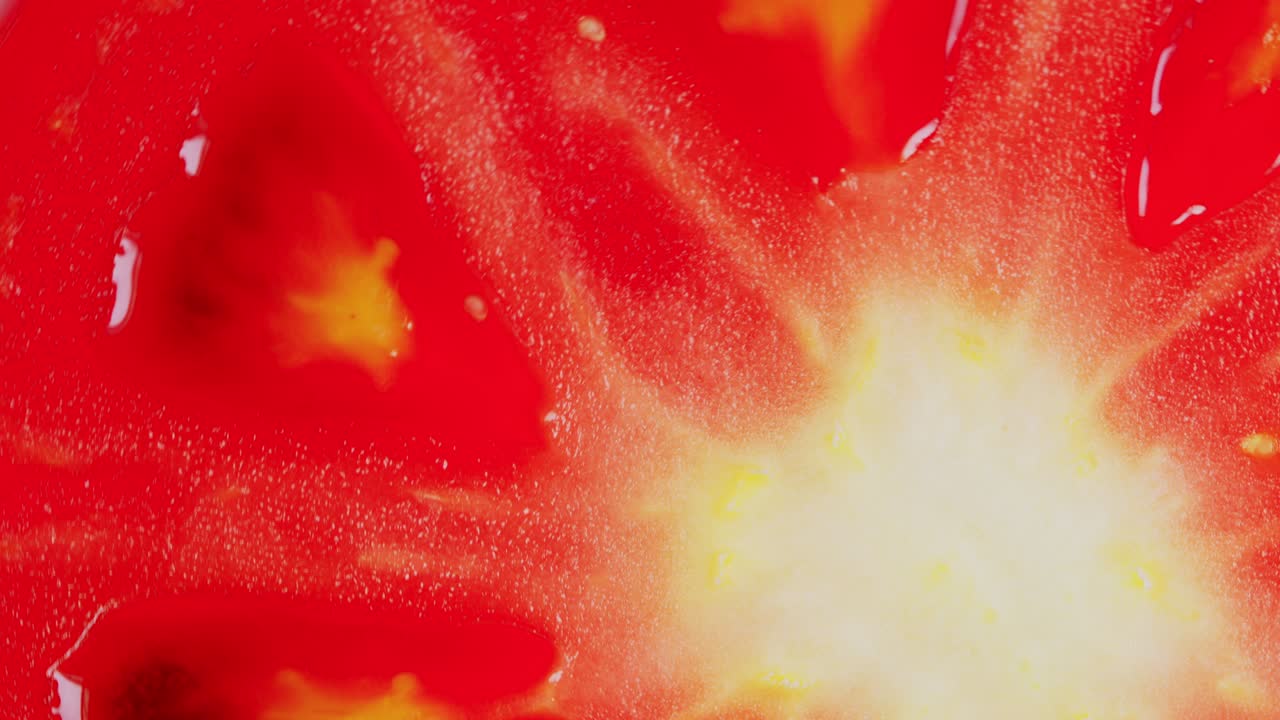 토마토 슬라이스 회전, 복사 공간, 상단 뷰