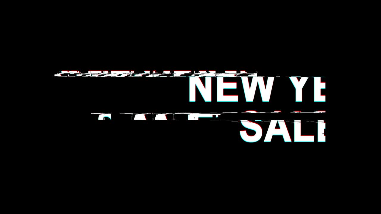 nuevo año venta efecto glitch texto distorsión de televisión digital animación de bucle 4k