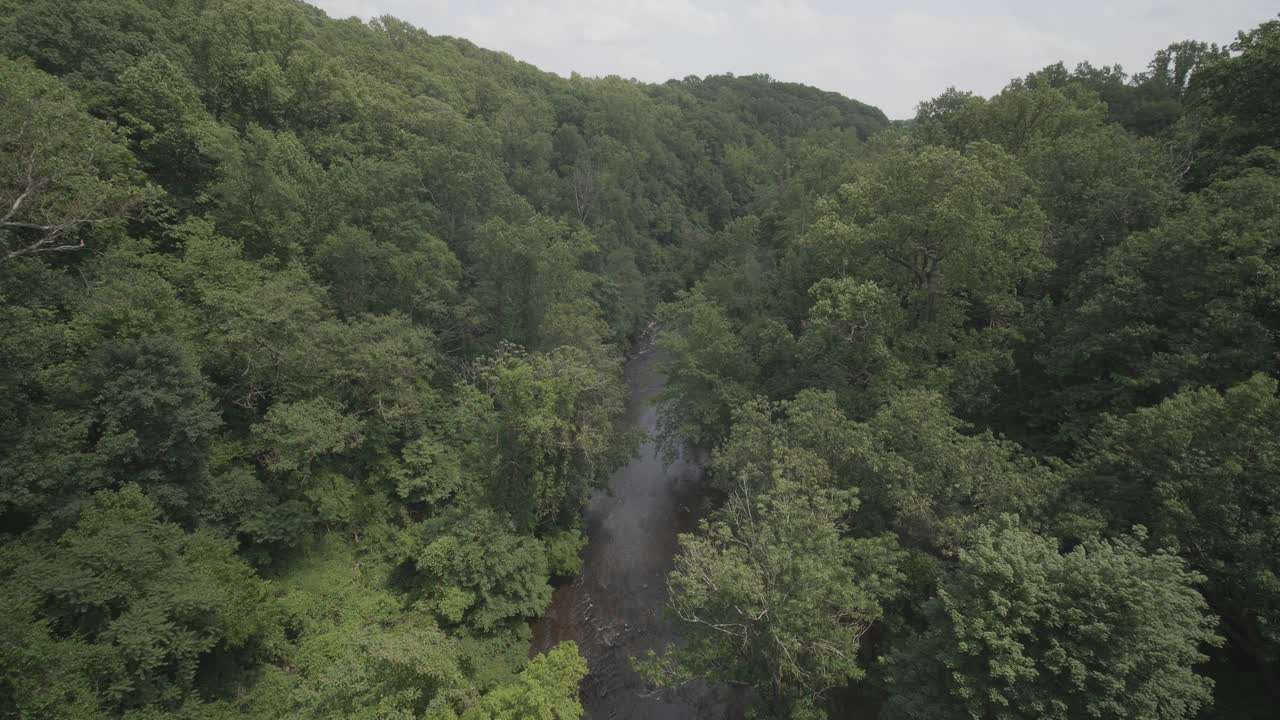 toma amplia alta del arroyo wissahickon, desde el puente walnut lane