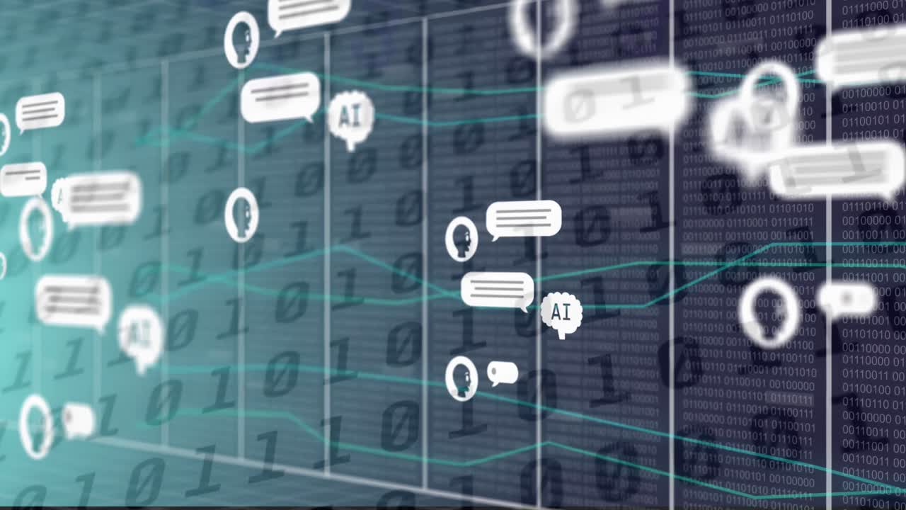 animación de los datos de la ia, el chat y los iconos y la codificación binaria