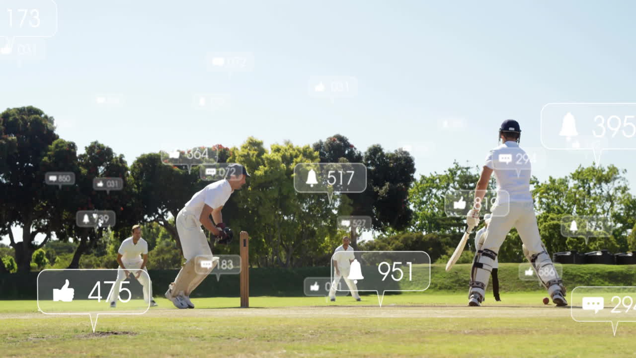 다양한 남성 크리켓 선수들의 증가하는 수를 가진 소셜 미디어 아이콘의 애니메이션