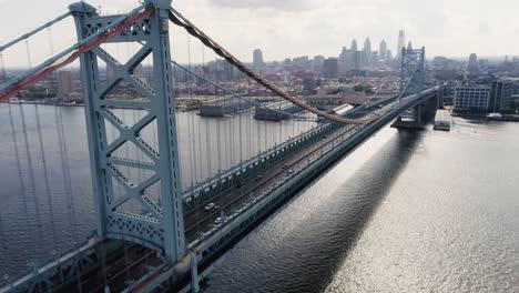 Puente-Benjamin-Franklin-Frente-Al-Horizonte-De-Filadelfia-Desde-Camden---Alejándose-De-La-Ciudad