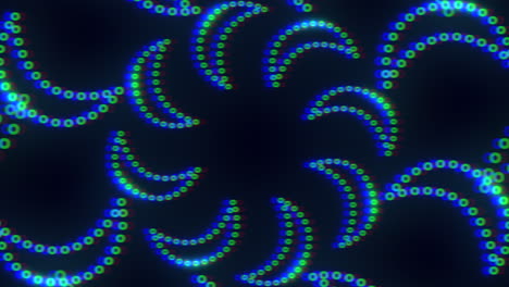 luna creciente azul neón en espiral con puntos en degradado negro