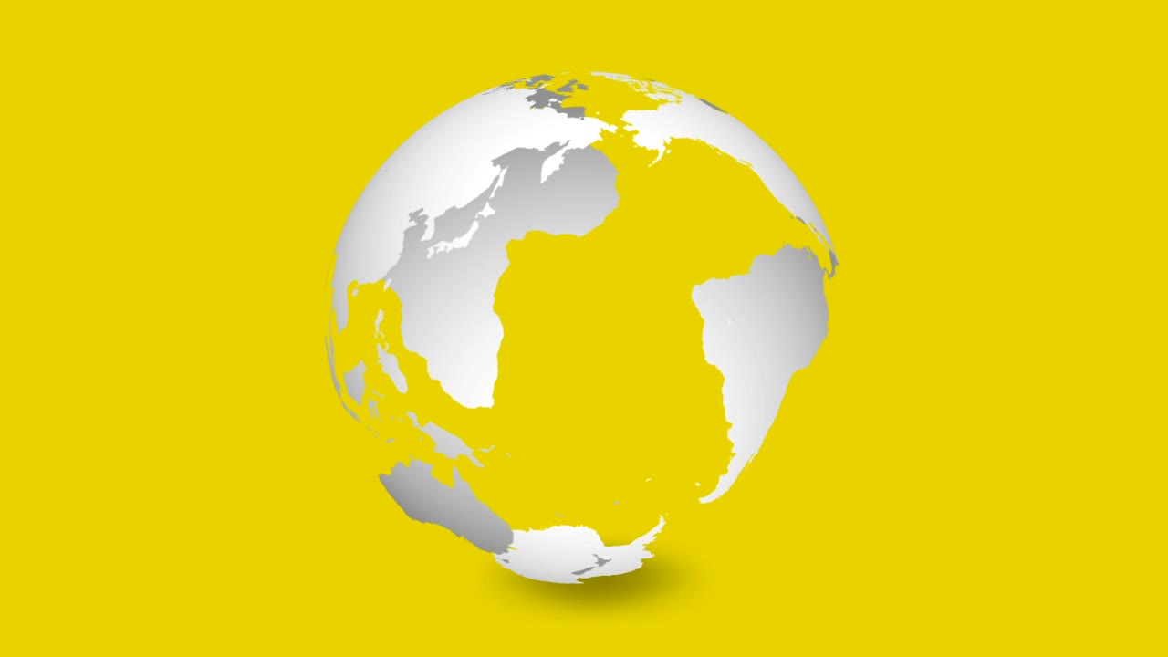 animación en bucle globo blanco tierra sobre fondo amarillo. animación planeta tierra