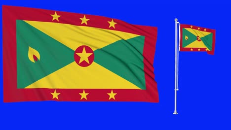 Greenscreen-Schwenkt-Grenada-Flagge-Oder-Fahnenmast