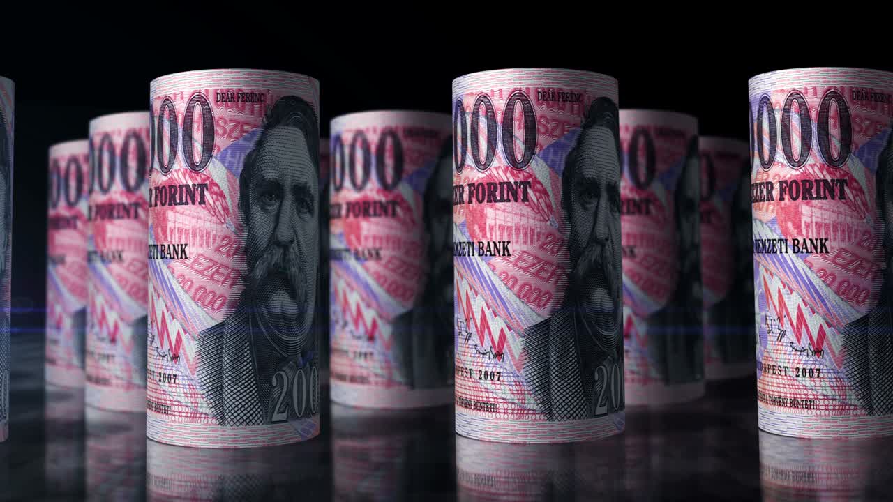 Hungarian Forint money banknotes rolls seamless loop