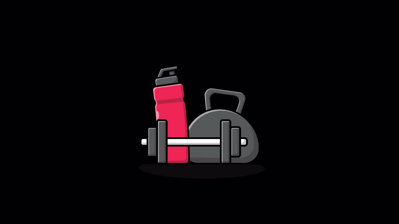 Ilustrasi Animasi Peralatan Gym dengan Botol Air dan Beban