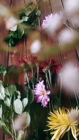 flowers on wooden table