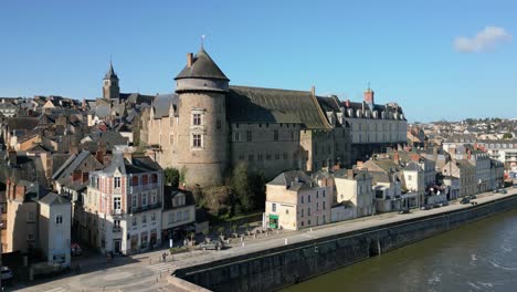 chateau de laval castle and riverside, mayenne in france