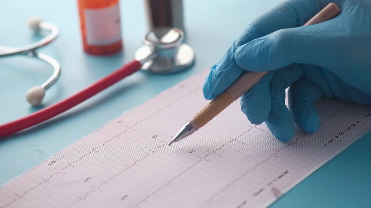 médico que examina el ecg