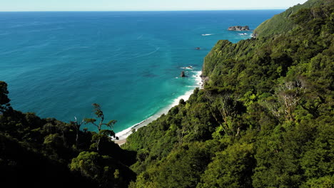 Aerial-shot-of-New-Zealand-west-coast-during-a-sunny-day