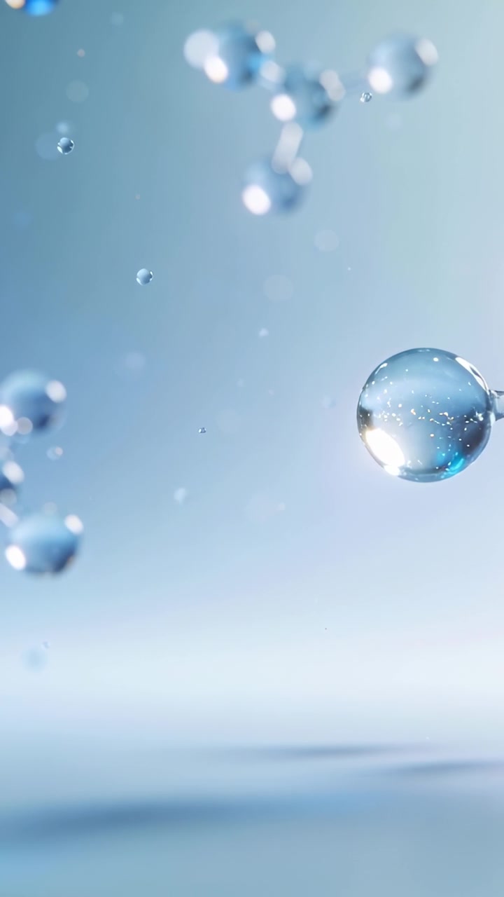 Video verticale: Piccole bolle che spingono una goccia trasparente che si muove verso l'interno in studio su specchio, spazio per il testo