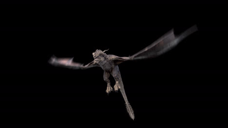 Realistic-dragon-flying-in-front-of-camera-on-black-background