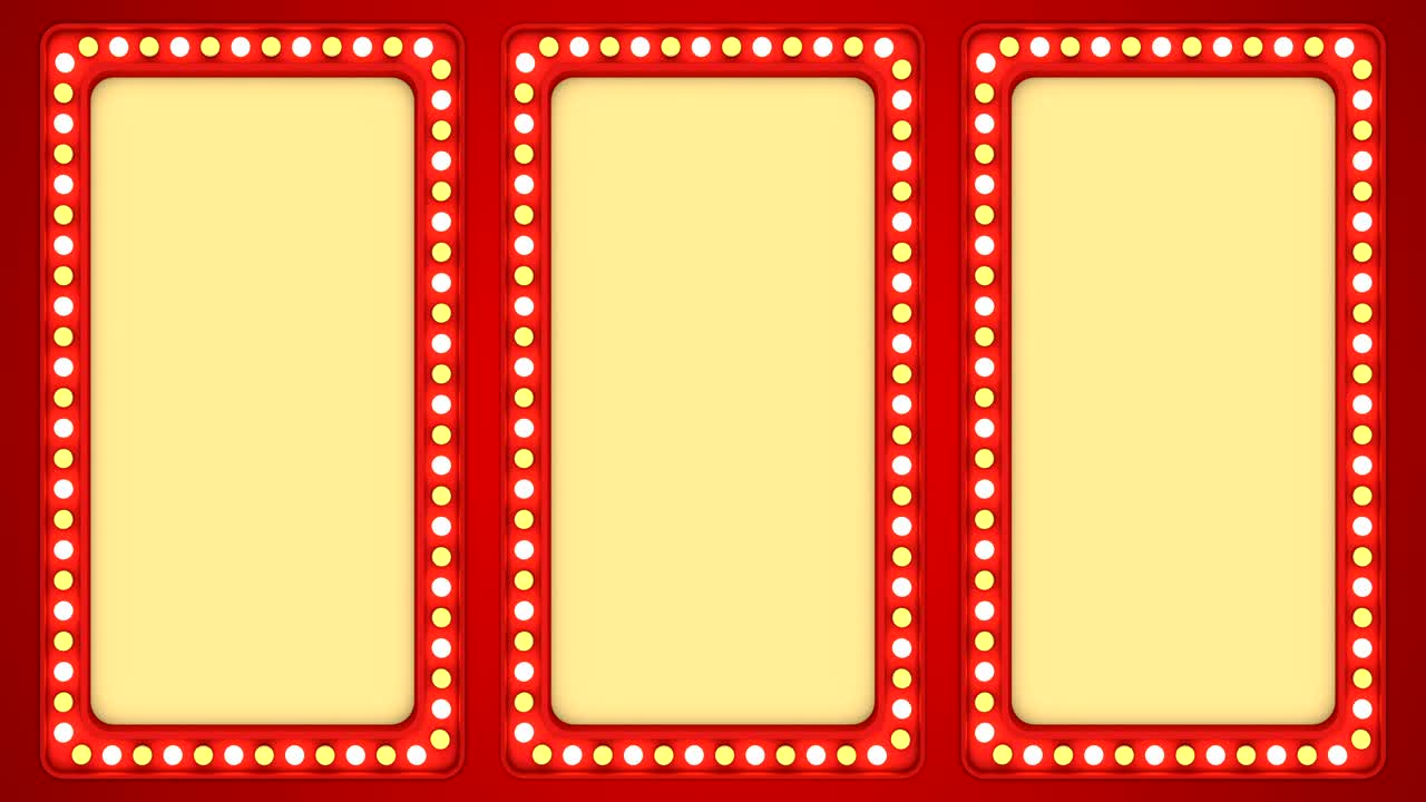트리플 스크린, 박이는 전구, 빨간 프레임, 경계 표시 표면, 카지노 배경 루프
