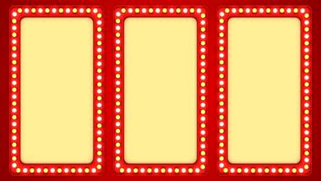 triple screens flashing light bulbs red frame border sign surface casino background loop