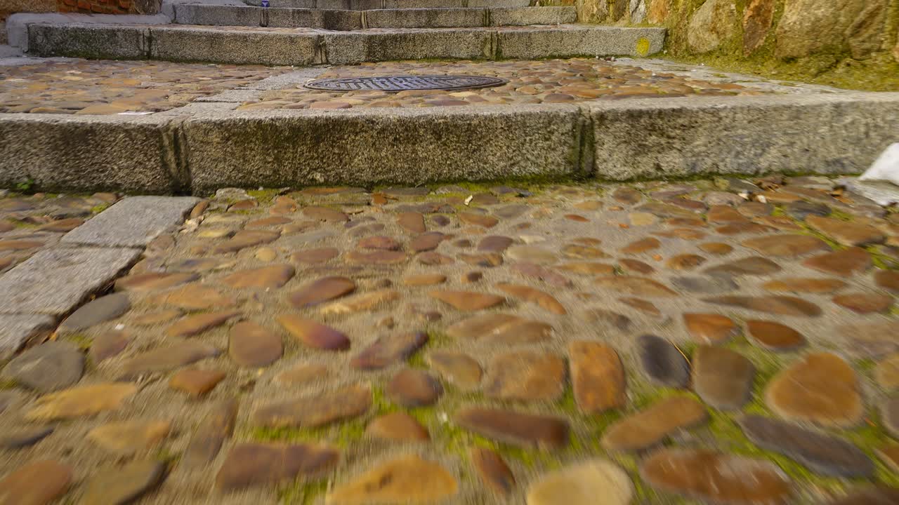 Stone steps in Toledo. Toledo Street. Spain. Shooting in the movement