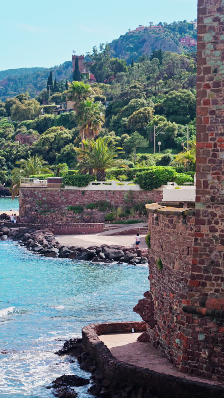 View of the Chateau de la Napoule Castle in Mandelieu-La Napoule, France on the shore of the Mediterranean Sea