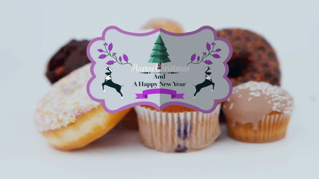 ⁇  배경 에 있는 컵케이크 위 에 있는 태그 에 있는 크리스마스 인사 의 애니메이션