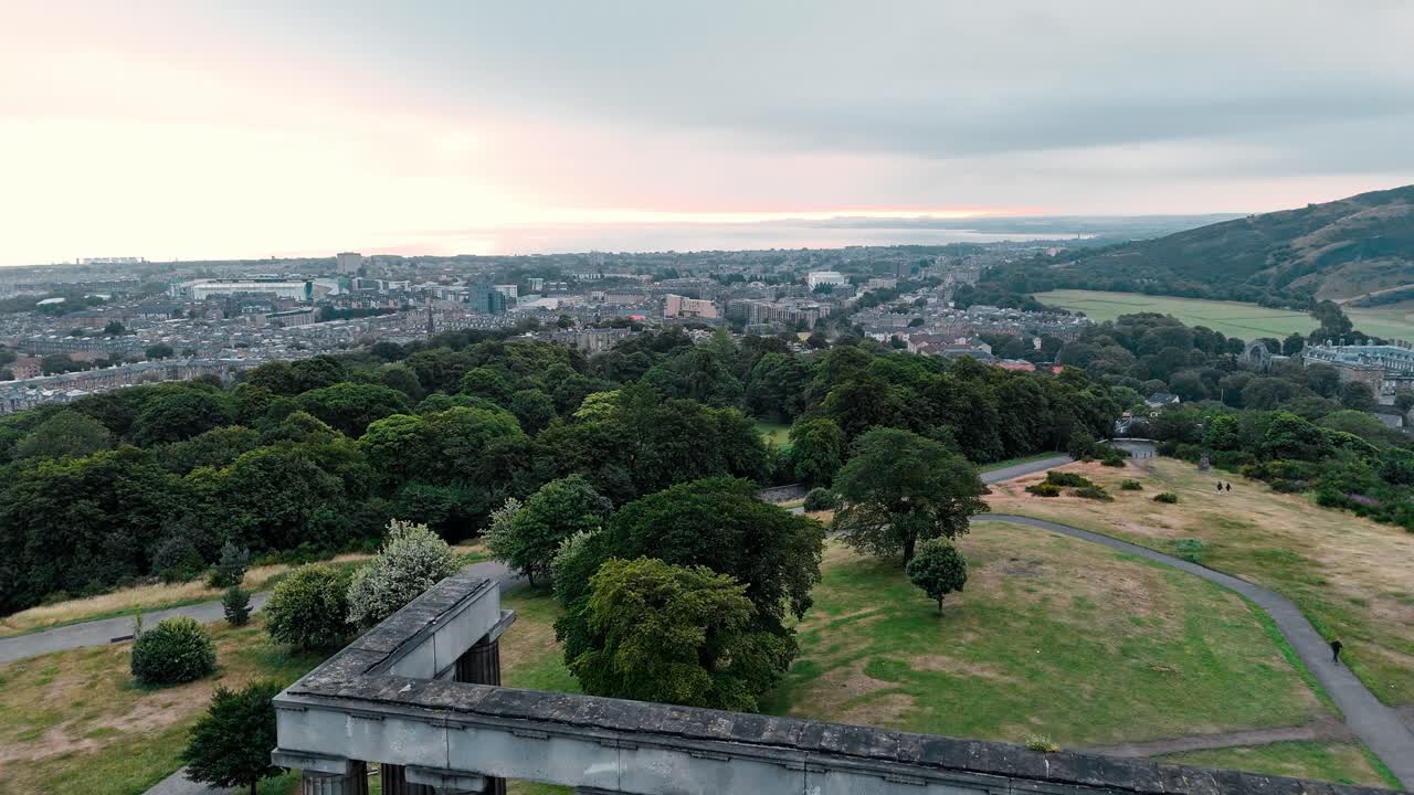 Aerial view of the National Monument of Scotland in Edinburgh