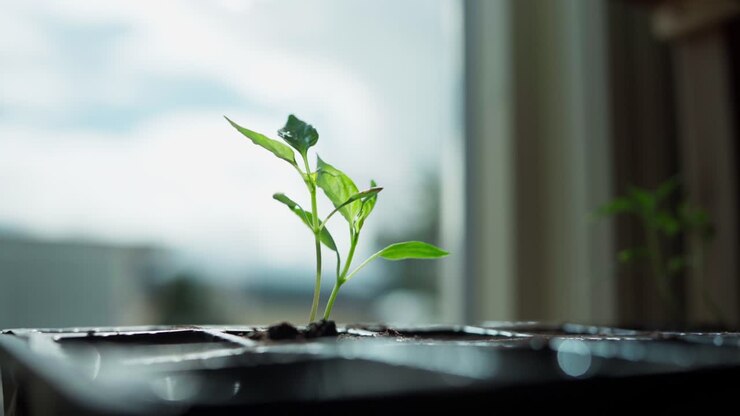 A Hand Touching Growing Seedling Indoor