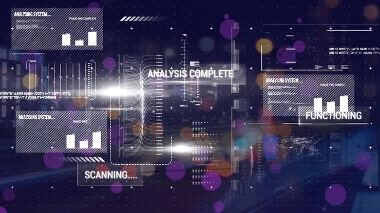 Animation of data processing over cityscape