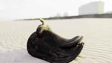 unique sculpture resembling a sea creature on sandy beach at sunset