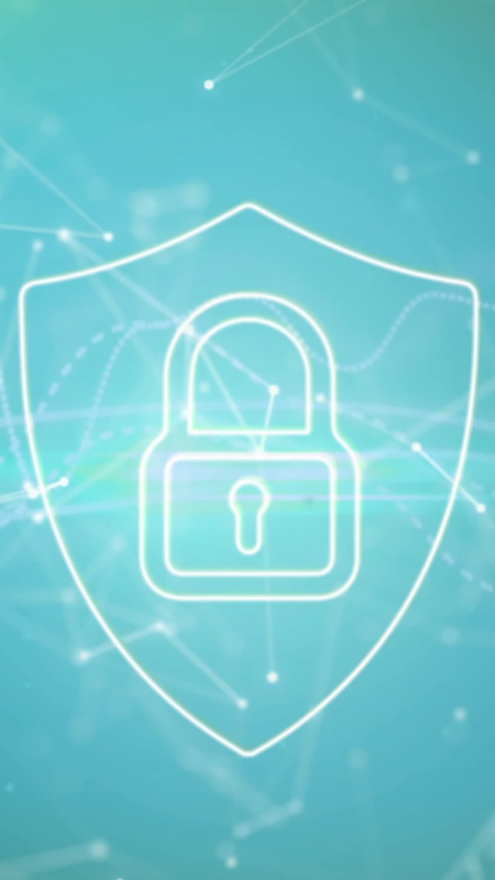 Animazione di un lucchetto con una rete di connessioni e elaborazione dati