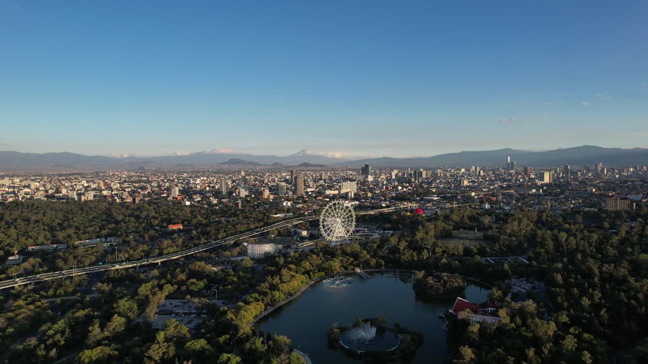 Shot of chapultepec lake and forest in mexico city