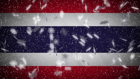 thailand flag falling snow loopable, new year and christmas background, loop