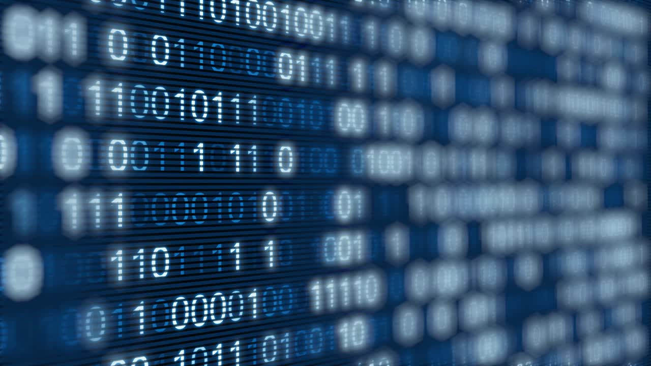 Blue Digital Binary On Computer Screen.