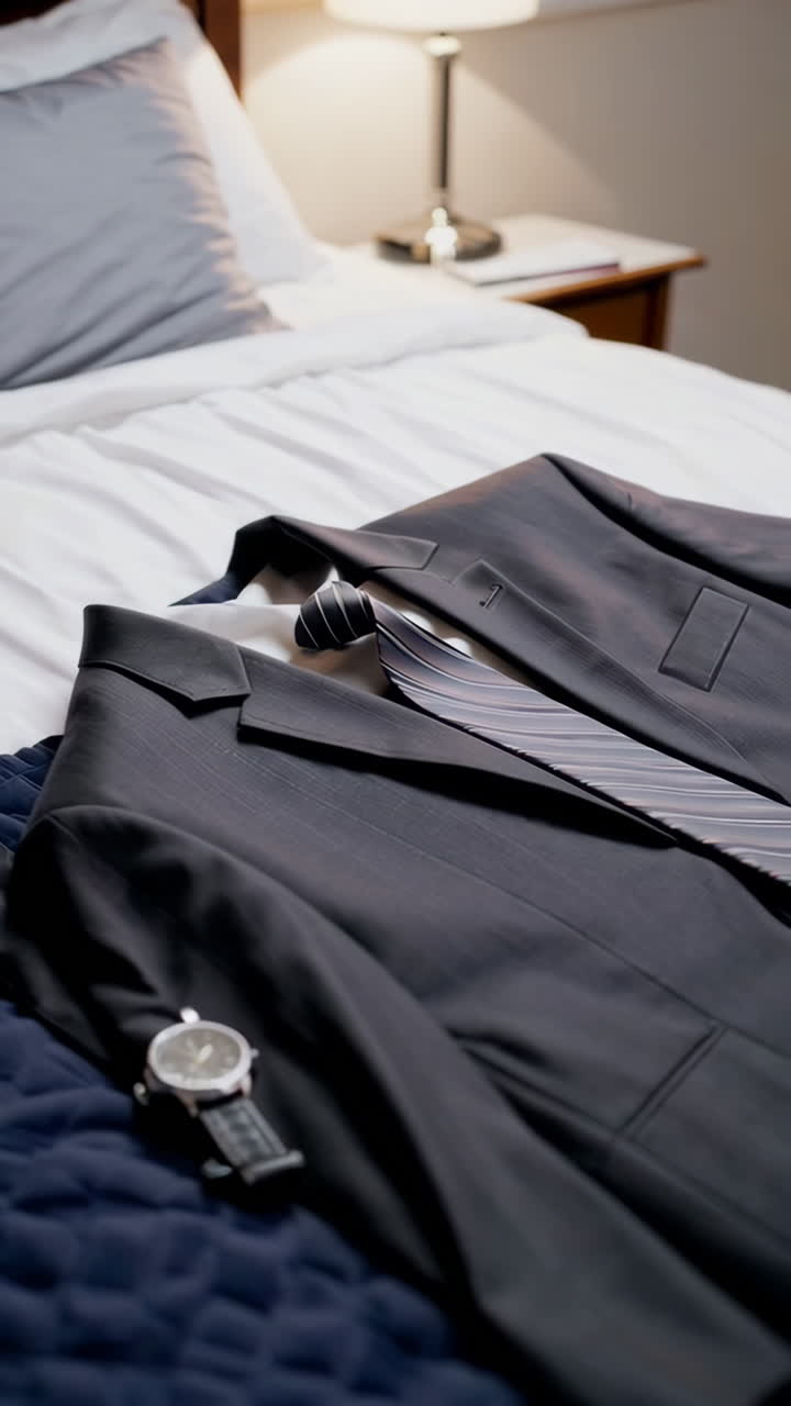 Businessman's Suit and Accessories on a Bed