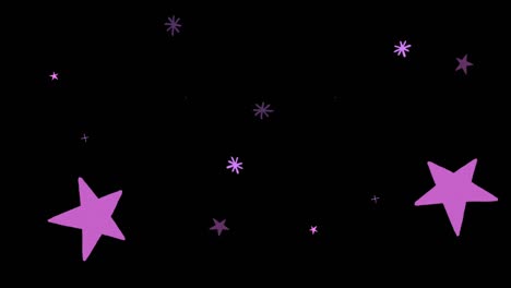 animation purple stars shape sparkles on black background.