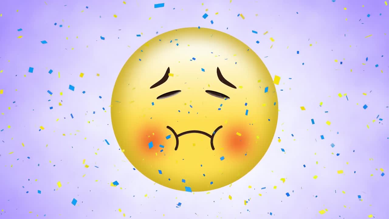 보라색 배경에 당황한 이모지 아이콘의 애니메이션