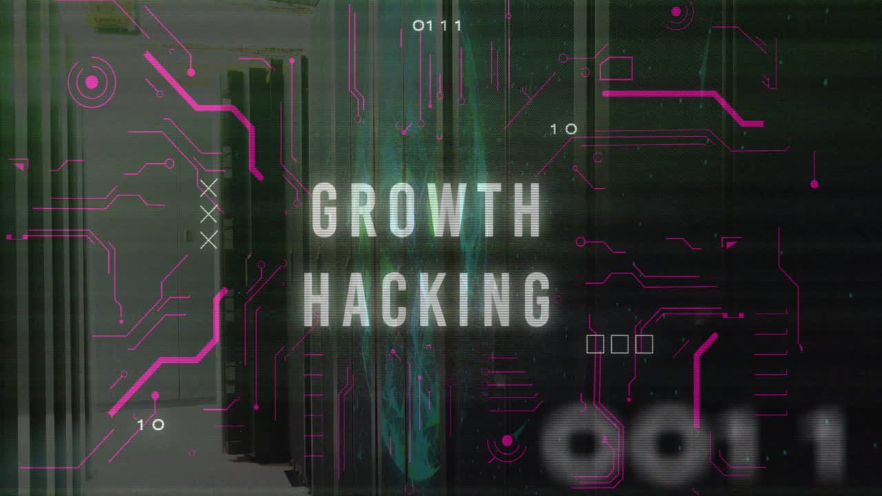 Growth hacking text with digital data animation over abstract background